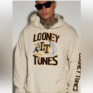 Fashion Nova Size Small  Men’s Looney Tunes cream hoodie new with tags